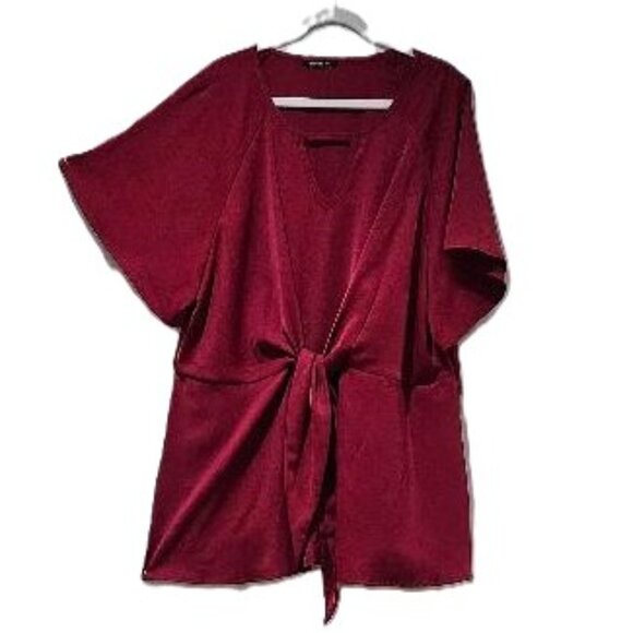 bloomchic Tops - BURGUNDY SATIN ROMANTIC TIE BLOUSE    22w/24w CRUISE RESORT RED HOLIDAY DRESSY
